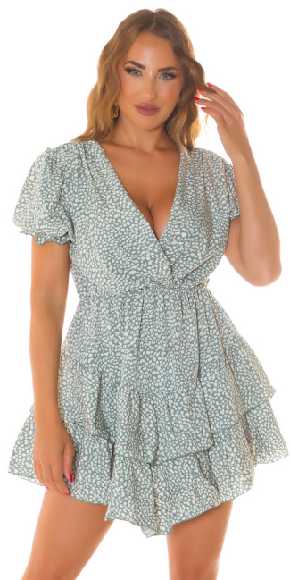 tiered mini dress with short sleeves Green